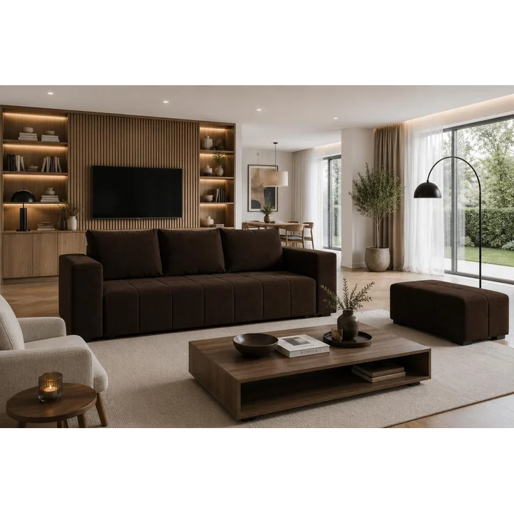 KRISAN MÖBEL Sofa MADERA in Braun Stoff MONOLIT, modernes Schlafsofa mit Schlaffunktion, 232 × 83 x 92 cm – Bild 2