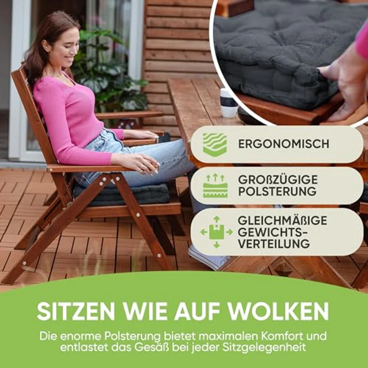 Gräfenstayn Sitzkissen 4er Set 40x40 cm mit 8 cm Polsterung aus 100 % Baumwolle -, robustes Sitzkissen für Indoor & Outdoor, bequemes Bodenkissen – Bild 3
