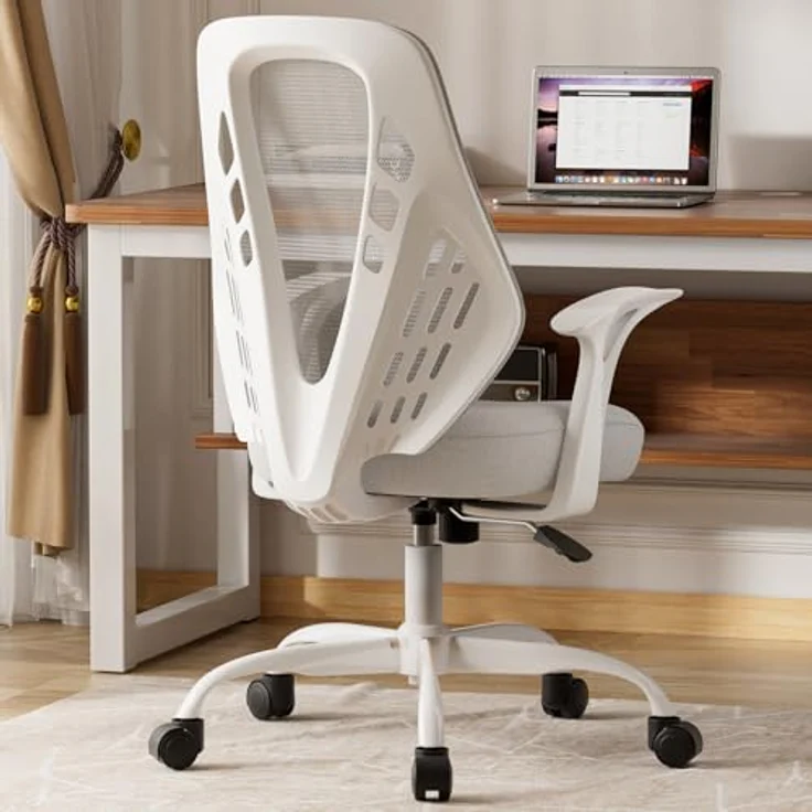 COMHOMA Ergonomischer Bürostuhl Schreibtischstuhl Gamingstuhl, mit Armlehnen, atmungsaktives Mesh, V-förmige Rückenlehne, verstellbar, Wippfunktion, Hochdichter Schaumstoffsitz, leise Rollen, grau – Bild 2