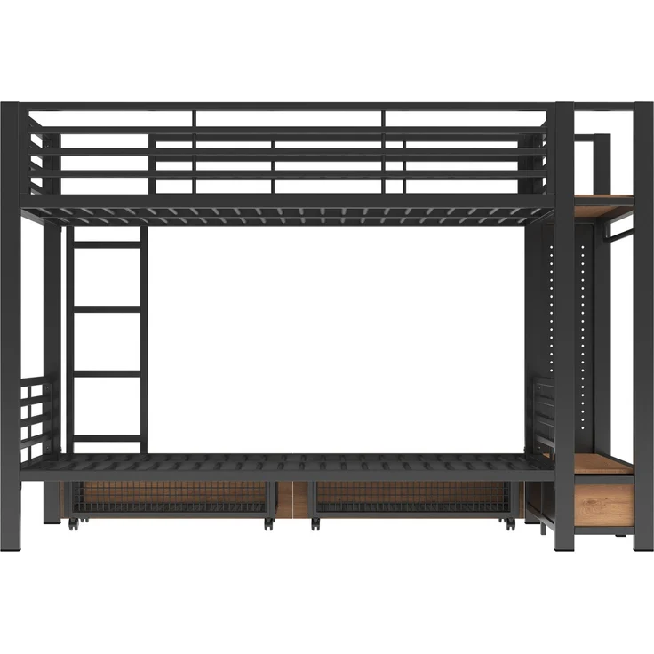 CHICFURN Etagenbett aus Metall und MDF, Schwarz, 90x200 cm, mit LED-Beleuchtung und Stauraum – Bild 8
