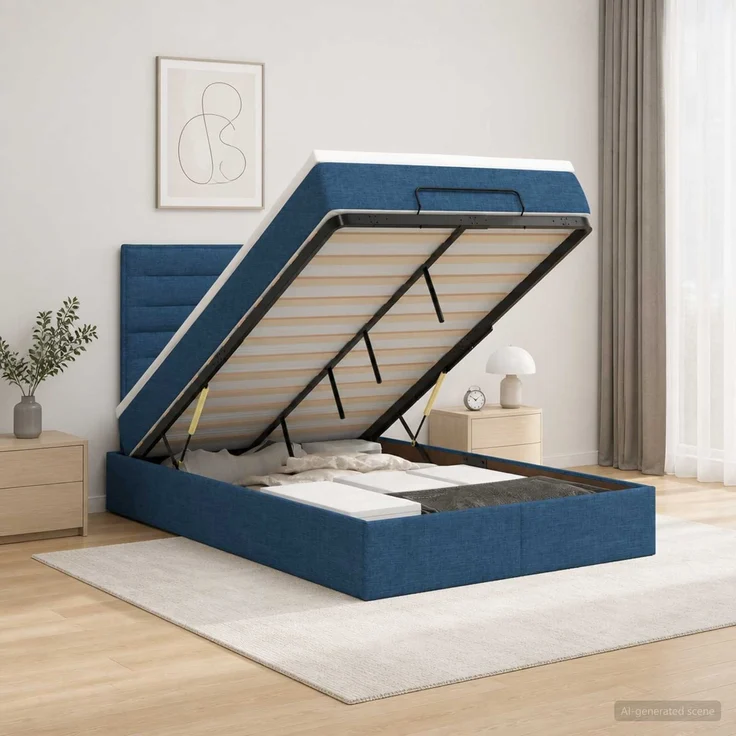 vidaXL Ottoman-Bett mit Matratze und LED Blau 120 x 200 cm Stoff 3457985 – Bild 1