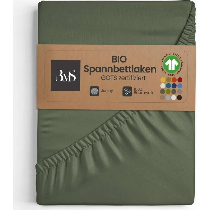 GOTS Bio Jersey Spannbettlaken khaki 180x190 – 200x200 cm Höhe bis 23cm