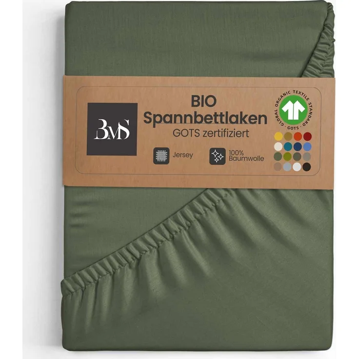 GOTS Bio Jersey Spannbettlaken khaki 180x190 – 200x200 cm Höhe bis 23cm – Bild 1