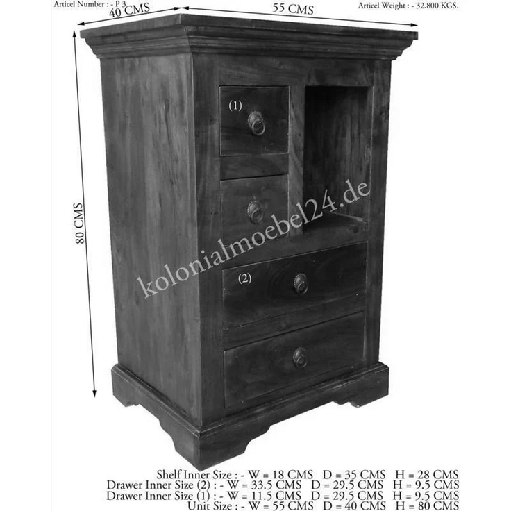 Kommode Akazie 55x40x80 nougat lackiert OXFORD #503 – Bild 5