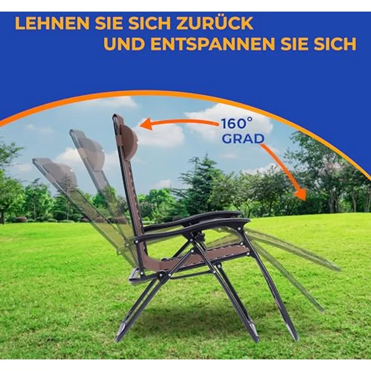 SereneLife 2er- Sonnenliege, Gartenliege, Liegestuhl- Klappbar, Relaxliege Verstellbar mit Seitentisch, Kopfkissen & Getränkehalter, Klappliege Wetterfest, bis 120KG, Ideal für Balkon, Strand & Pool – Bild 5
