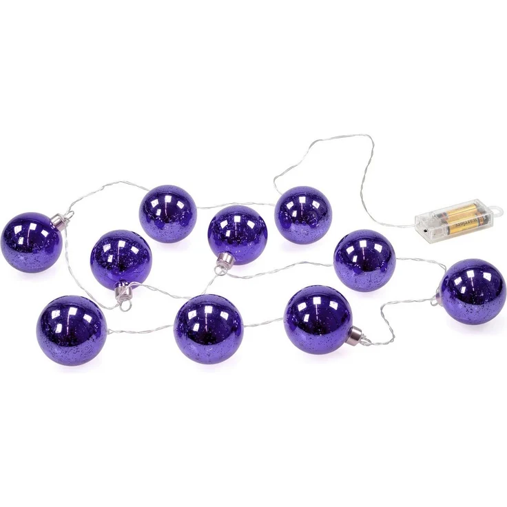 kamelshopping LED-Lichterkette LED Lichterkette mit 10 beleuchteten Weihnachtskugeln, Kugeln aus Glas mit Muster, ca. 180 cm lang – Bild 1