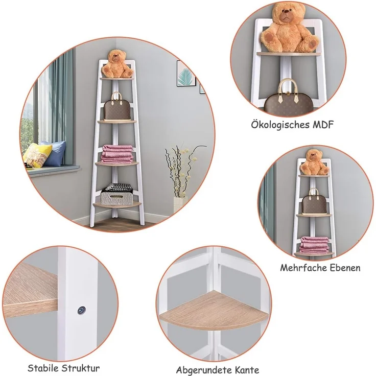 COSTWAY Eckregal Badregal Standregal Wandregal Regal Buecherregal Aktenregal Holzregal Dekoregal 4 Ebene – Bild 6