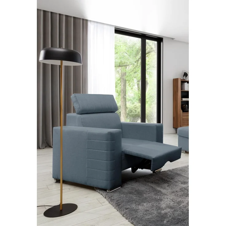 Ecksofa inkl. Hocker und Sessel CANTON Stoff Liverpool Azurblau Ottomane Rechts – Bild 4