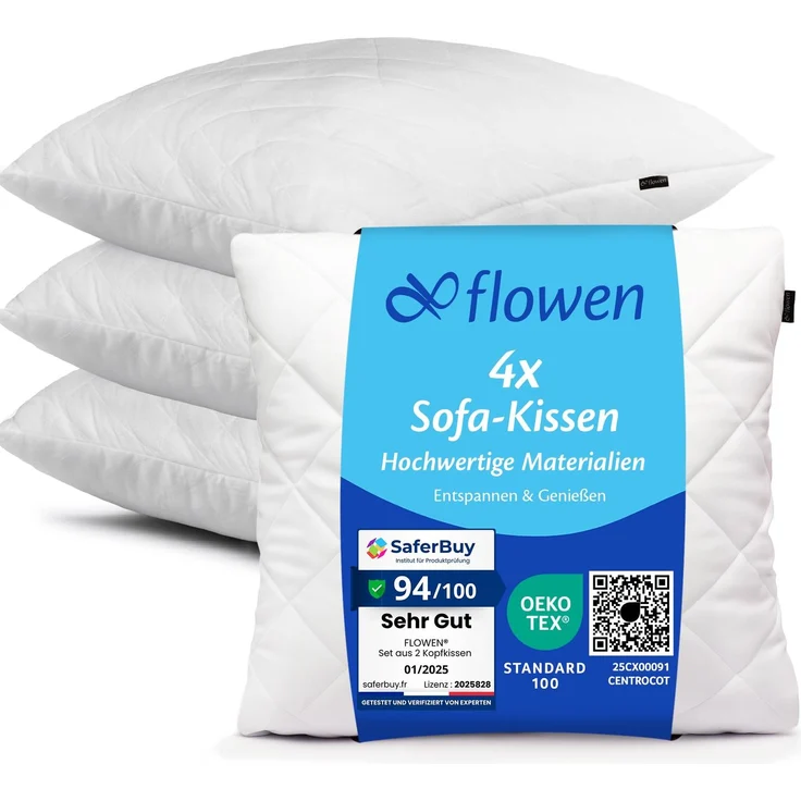 Flowen Kissen 35x35 Kopfkissen 4er Set für Sofa und Bett Innenkissen Hypoallergene Anti-Milben Kissenfüllung mit Weicher Gesteppter Kissenbezug 100% Polyester für Haus/Hotel