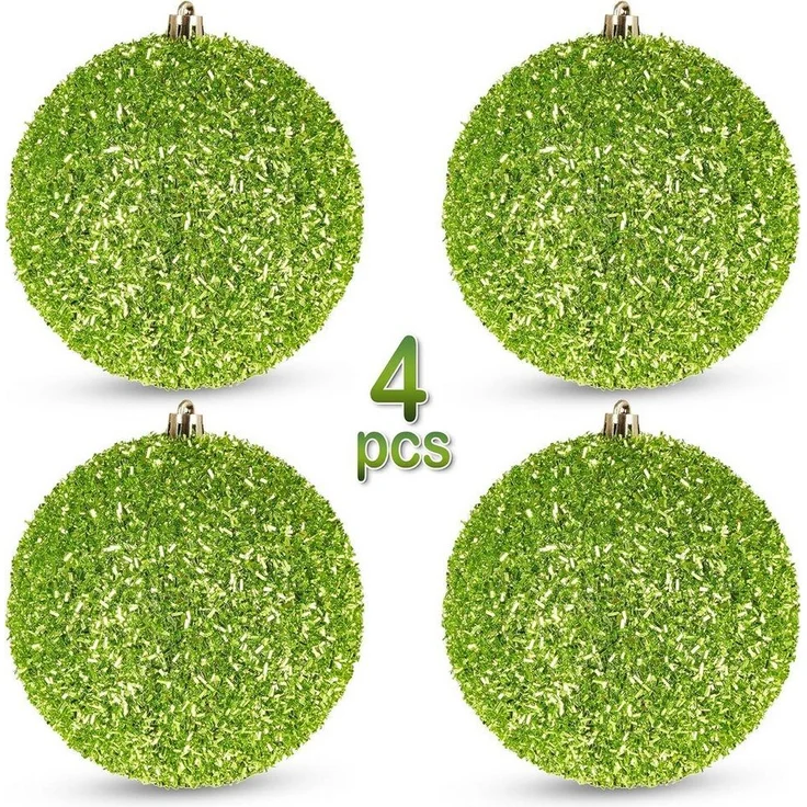 BRUBAKER Weihnachtsbaumkugel Glitzer Weihnachtskugeln - 4er Set große Glitter Baumkugeln - 10 cm (4 St), Christbaumkugeln Bruchsicher aus Kunststoff - Christbaumschmuck – Bild 3