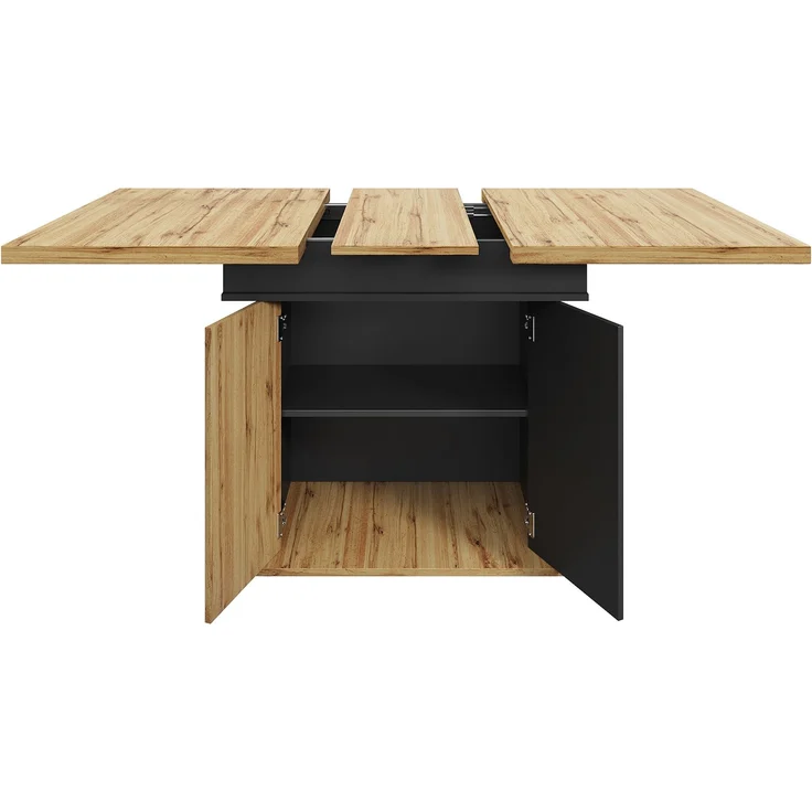 Esstisch ausziehbar 110-140x80x75 cm, Retro-Design, schwarz/natur, mit vakuumgeformten Türen – Bild 5