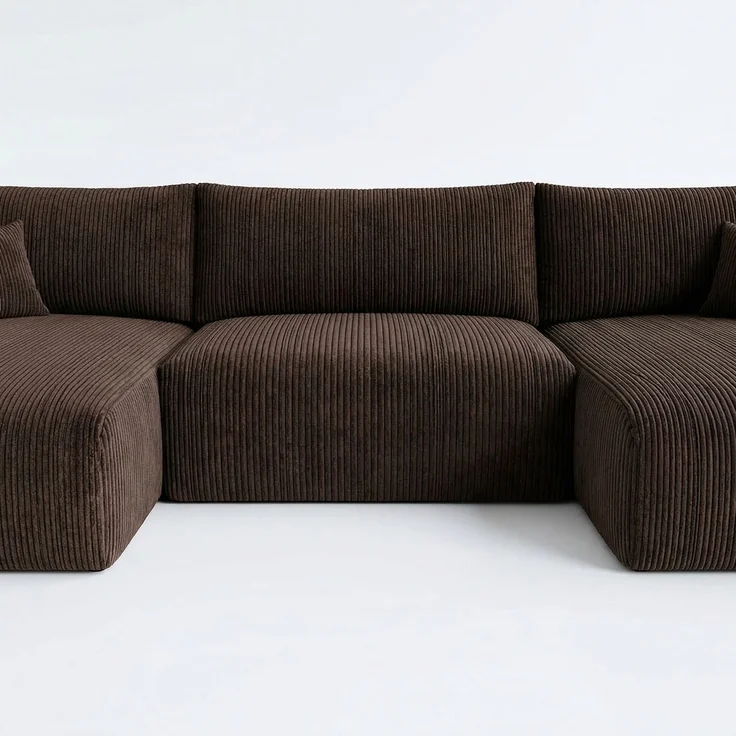 Wohnero24 Habana U XL Ecksofa 381x153 cm mit Schlaffunktion 337x133 cm – XXL Wohnlandschaft U-Form – Sofa U - Formmit Bettkasten – Cord Braun Couch Großformat – Bild 3