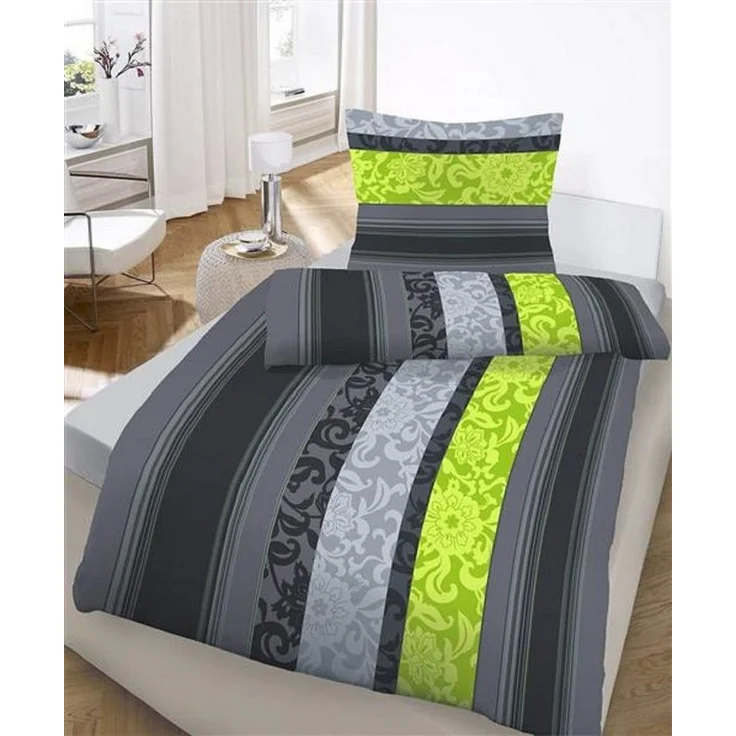 soma Biber Bettwäsche 2 teilig Bettbezug 135x200 cm Kopfkissenbezug 80x80 cm Blume Barock grün – Bild 5