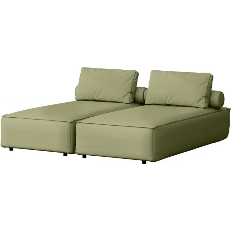 Kaiser Möbel Gartenchaiselongue Malibu, Doppelliege aus Holz, Hellgrün, 180x73x194 cm, atmungsaktives Kunstleder, antibakteriell, UV-beständig