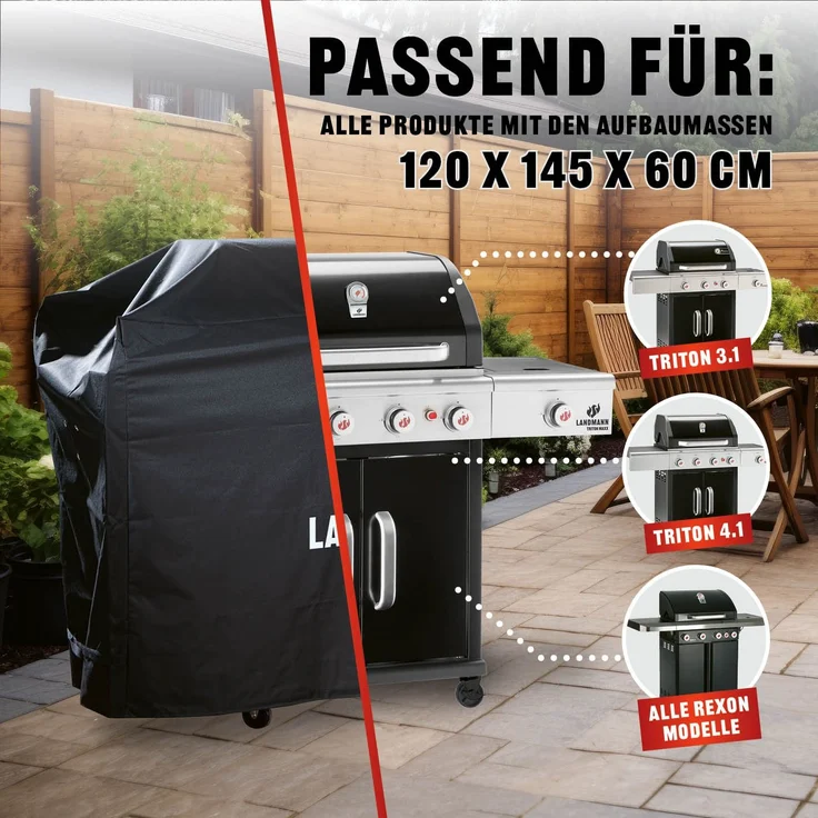 LANDMANN 'Premium' Wetterschutzhaube, Polyester schwarz, 145 x 60 x 120 cm – Bild 8