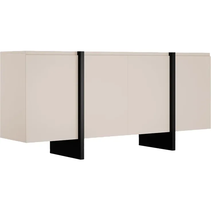 Vente-unique - LUVONIA Sideboard Holz, Platte SchwarzBeige - B 45 cm x H 81 cm x L 180 cm – Bild 2