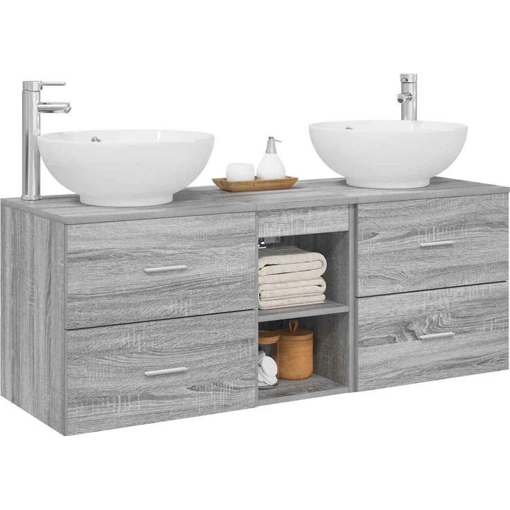 vidaXL Badezimmerschrank-Set 3 stk. Grau Sonoma 129 x 44,5 x 80 cm 3405904 – Bild 3