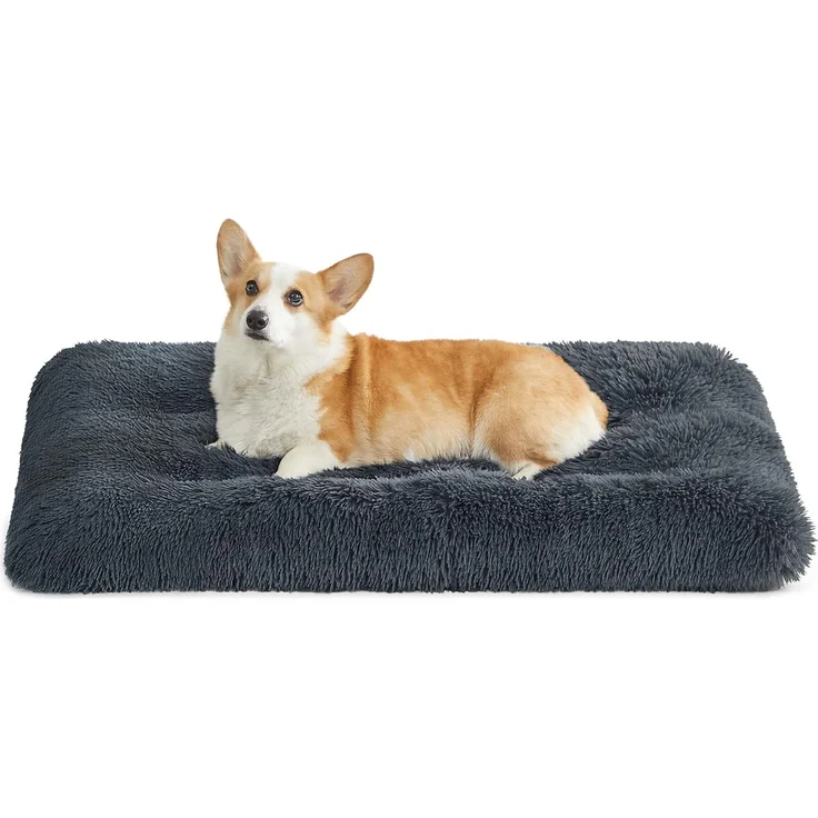 Feandrea Hundebett, Hundekissen, Flauschige Hundematte, Langer Plüsch, 95x60 cm, weiche Polsterung, maschinenwaschbar, multifunktional, dunkelgrau PGW202G02