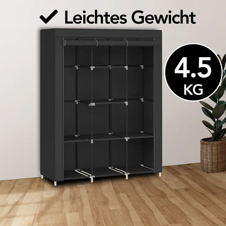 Brixy Kleiderschrank - Garderobenschrank - XXL - Kleiderschrank Faltbar - 175 x 170 x 45cm - Campingschrank - Stoff Faltschrank - Schwarz – Bild 6