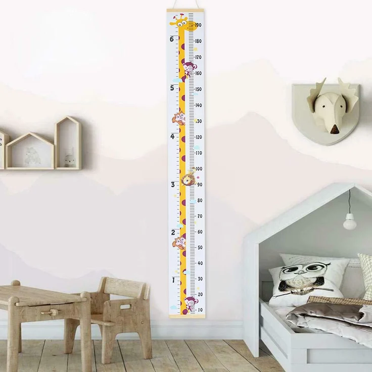 Surplex Messlatte Kinder Wachstum Messlatte Aufrollbare Wandbehang Höhenmesser Abnehmbare Leinwand Messleite Lineal für Baby Kinderzimmer Schlafzimmer Wanddekoration Outivity Holz Giraffe – Bild 7