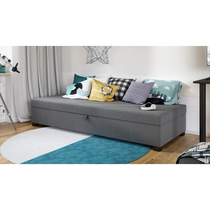 Einzelbett Misti - Sofa mit Bettkasten, Schlafsofa, Bettsofa, Farbauswahl, Bettgestell, Komfortbett, Bett für Jugendzimmer, Schlafmöbel (Grau (Lux 05))