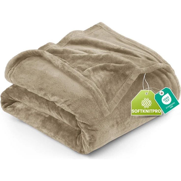 Utopia Bedding Fleecedecke Leichte Decke für Bett, Couch oder Sofa, Geeignet für alle Jahreszeiten [259x228 cm, Kamel]