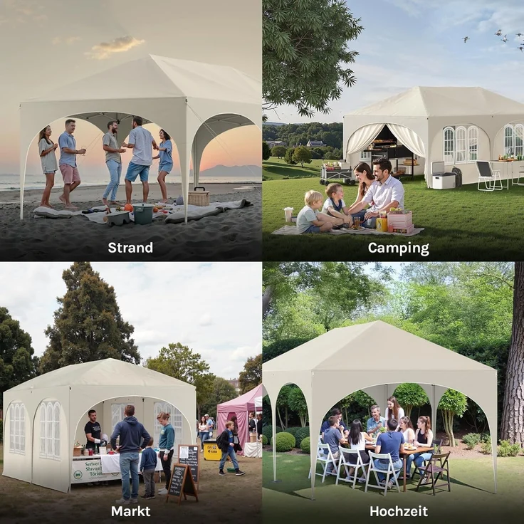 WOLTU Pavillon, Faltpavillon 3x6 m, mit 6 Seitenwänden, Partyzelt wasserabweisend UV-Schutz 50+, höhenverstellbarer Gartenpavillon, mit Tragetasche, für Outdoor Garten Camping Beige – Bild 9