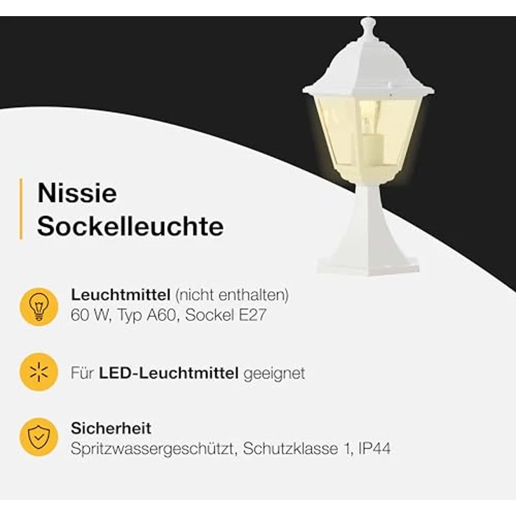 Brilliant spritzwassergeschützte Pollerleuchte - Sockelleuchten für Außen - 1x E27 max. 40W - für den Garten aus Metall/Glas, in weiß - 37 Höhe – Bild 3