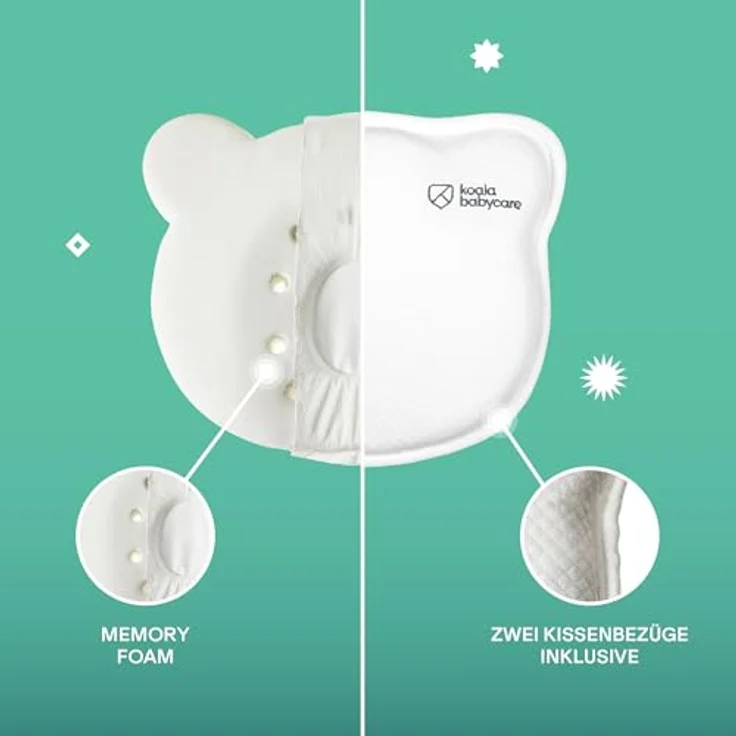 KOALA BABYCARE Babykissen Plagiozephalie, abnehmbar (mit Zwei Kissenbezügen), hilft EIN Plattkopfsyndrom vorzubeugen und zu behandeln. Aus Memory Foam - Weiß - Registriertes Design KBC® – Bild 5