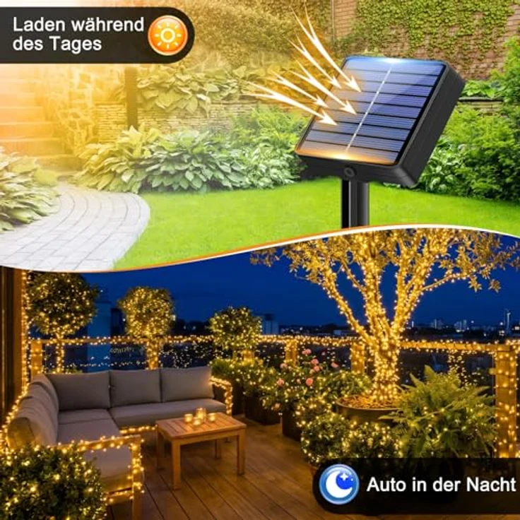 litogo Solar Lichterkette Aussen, 12M 120 LED Lichterkette Außen Wasserdicht KupferDraht 8 Modus Solarlichterkette Deko für Garten, Balkon, Terrasse, Tor, Hof, Hochzeit, Party (Warmweiß) – Bild 2
