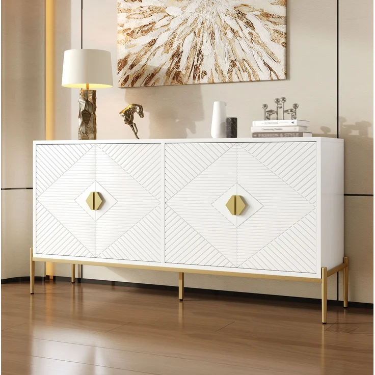 DESVIAE Sideboard mit 4 Türen und Metallbeinen 162x80x40 cm MDF/Spanplatte Weiß – Bild 1