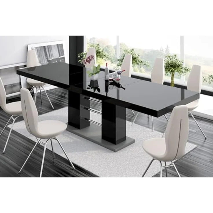 designimpex Esstisch Design HE-111 Schwarz - Grau Hochglanz ausziehbar 160 bis 260 cm – Bild 5