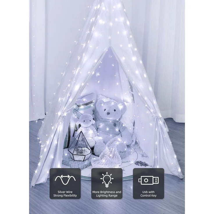 Athlix LED-Lichtervorhang LED Vorhang Lichterkette wasserdicht Weihnachten Fernbedienung, 3m breit - bis zu 3m lang, Innen und Außen