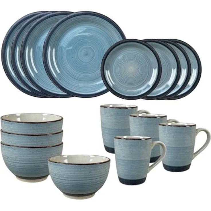 NTK-Collection Frühstücks-Geschirrset 16-teiliges Tafelservice aus Keramik Blau (16-tlg), Keramik, Frühstücksset Geschirrset – Bild 2