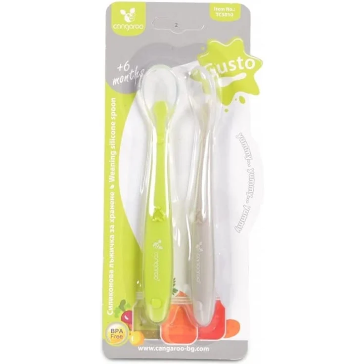 Cangaroo Babylöffel 2er Set TC5010 Silikon, langer Griff, flache Löffelschale grün – Bild 2