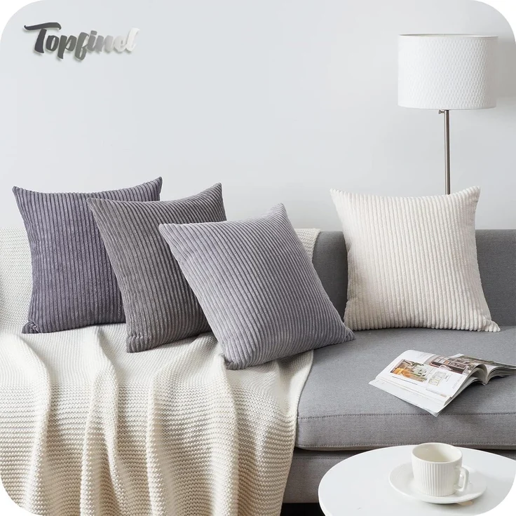 Topfinel Kissenbezug 50x50 grau 4er Set Kordsamt Dekokissenbezüge Sofa – Bild 8