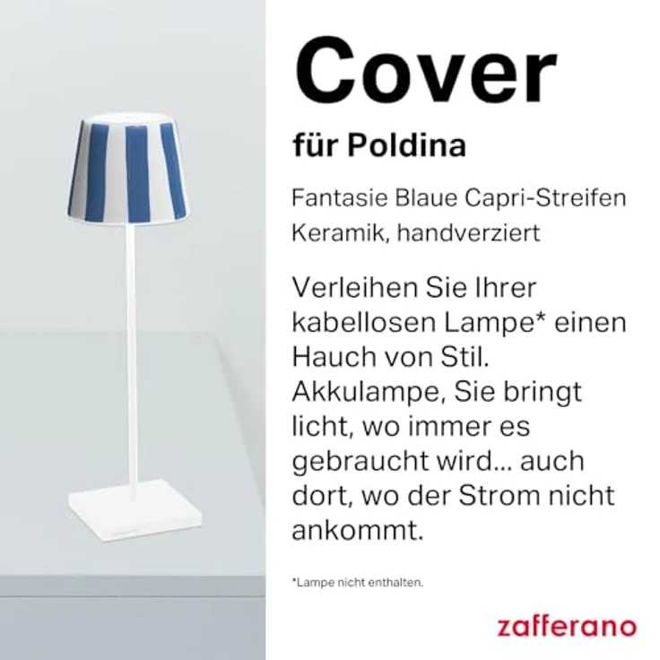 Zafferano, Poldina Cover, Handverzierte Keramik Tischlampenabdeckung, Abdeckung kompatibel mit Poldina Lampen, Hergestellt in Italien, Ø13x10 cm, Farbe Weiß - Blaue Capri-Streifen – Bild 3