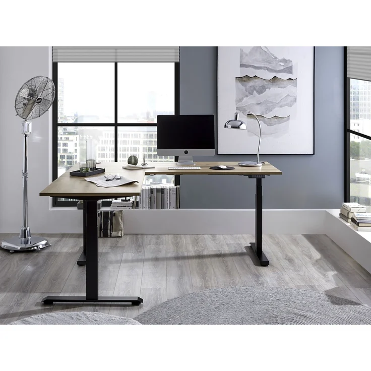 Eckschreibtisch >Ben< höhenverstellbar, Eiche Dekor / schwarz - 180x74/117x177cm (BxHxT) – Bild 10