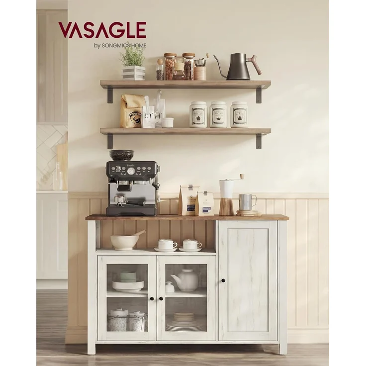 VASAGLE Küchenschrank, 33 x 110 x 75 cm, Aufbewahrungsschrank im Landhausstil, für Esszimmer oder Küche, braun-weiß – Bild 2