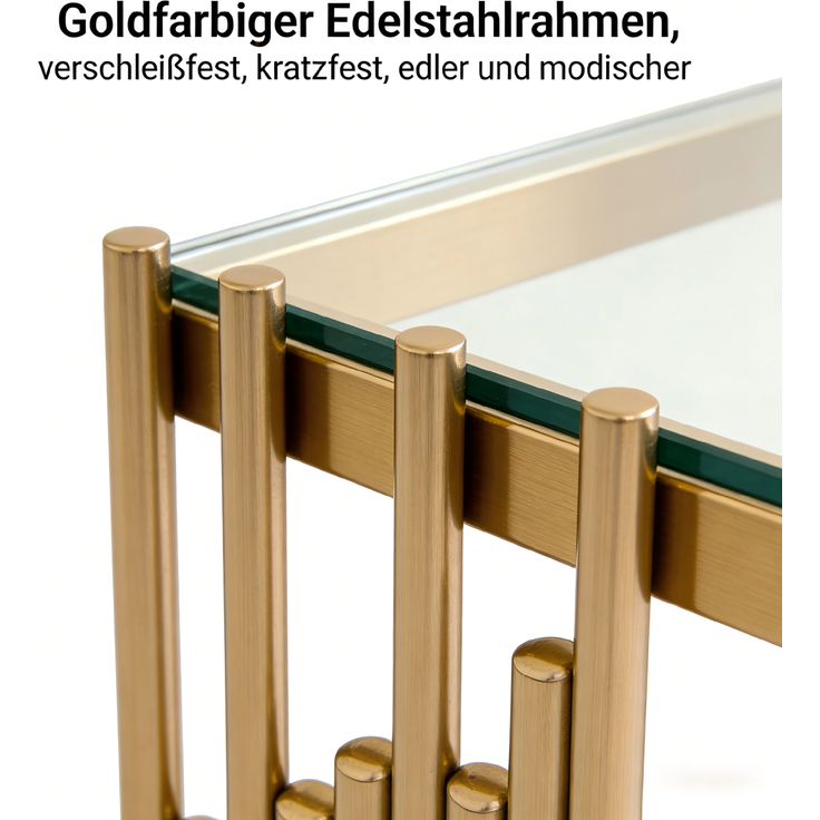 Beistelltisch-Set 41 x 41 x 46 cm in Gold und Klar mit Glasplatte und Edelstahlgestell – Bild 9