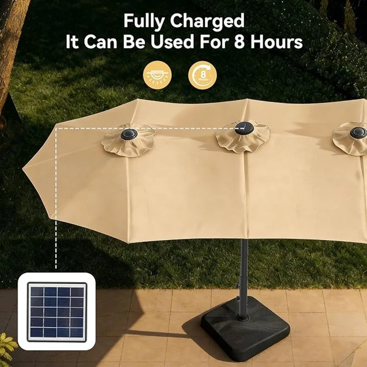 Aoxun Sonnenschirm Mit Basis 455x267cm UV Schutz Schutzhülle Kurbel Stabil Groß Garten Terrasse Balkon Doppelter Marktschirm Gartenschirm, Parasol Windfest, cremefarben,Beige – Bild 5