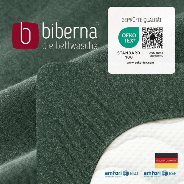 biberna Melange-Flanell Spannbetttuch 0841380 MELANGE UNI, dunkelgrün, 1x 90x190 cm - 100x200 cm – Bild 6