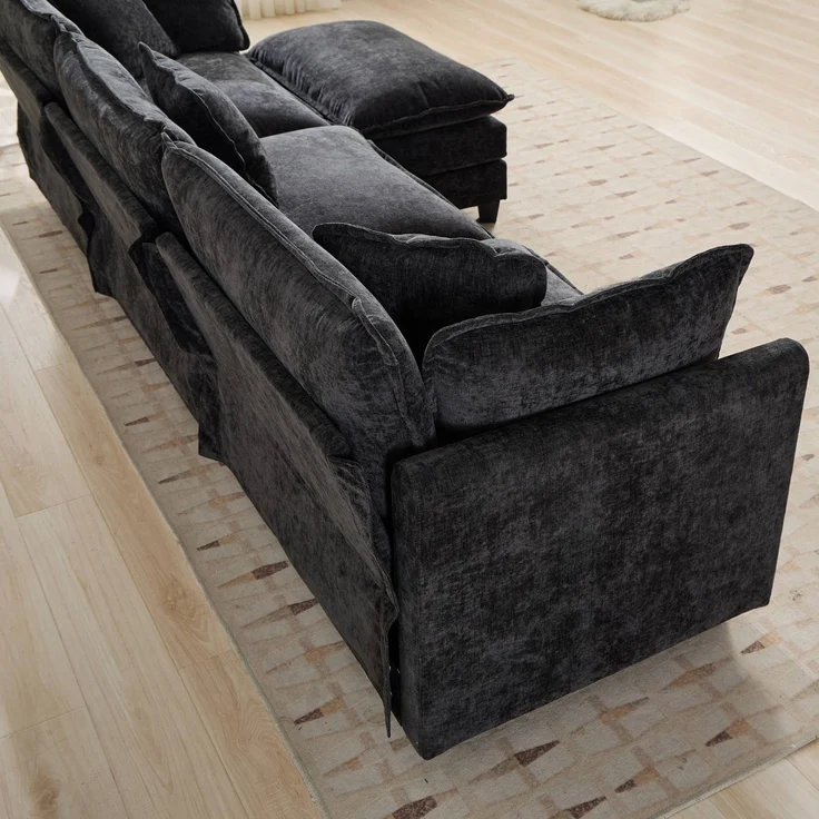 ZUBALIYA Sofa mit LED - Beleuchtung, mit Chenille - Bezug, mit Cordbezug, modular aufgebaut, aus Chenille, für Wohnzimmer und Apartments – Bild 8