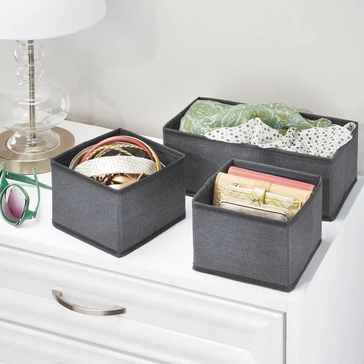 Aufbewahrungsbox Stoffkisten Organizer mDesign 6er Set dunkelgrau/schwarz – Bild 3
