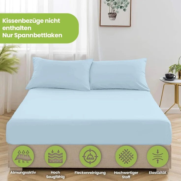 Jersey Spannbettlaken 180-200x200cm 100% Baumwolle Eisblau – Bild 7
