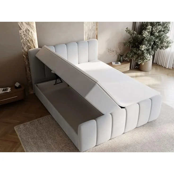 GrainGold Boxspringbett mit Bettkästen CLOUD, Modern Bett mit Kopfteil, 180x200 cm, Grau (1x Bett + 1x Topper) – Bild 7