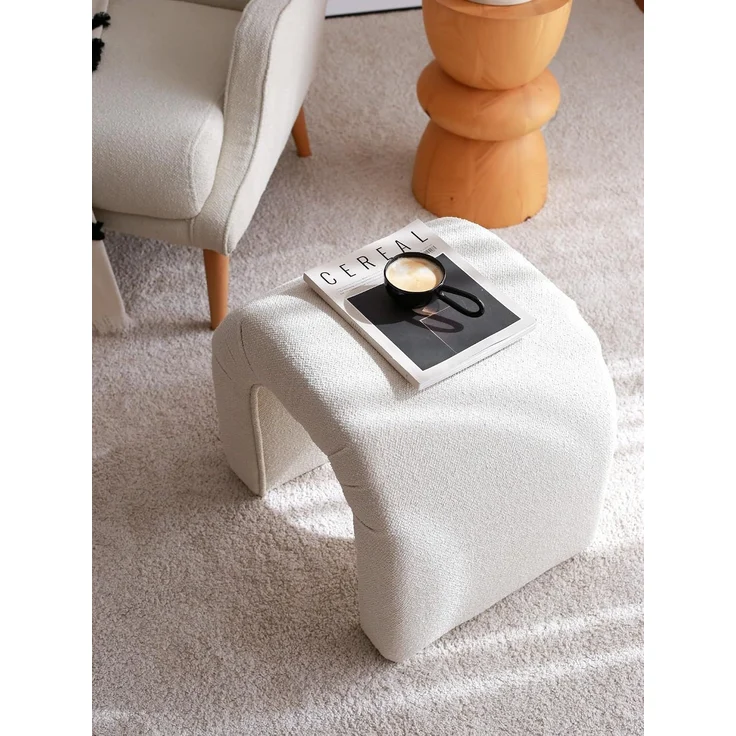 Atelier Del Sofa Stylish Pouffe, Cream Teddy Fabric, 51 x 45 x 46 cm | 100% Polyester, Beech Tree Frame | Perfect for Modern Living Rooms & Cozy Spaces – Bild 5