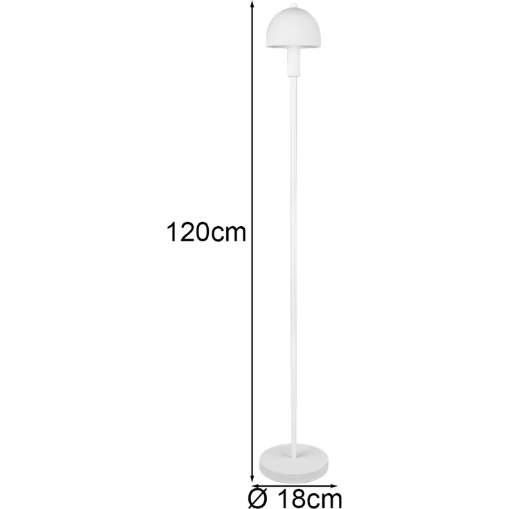 Kleine Stehlampe GLENN Weiß mit Metallfuß und Lampenschirm Glas, Höhe 120cm – Bild 3