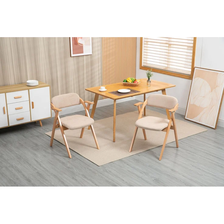 HOMEFUN Klappstühle mit Armlehnen, stapelbare Holzstühle mit gepolsterten Sitzen, 2er-Set, ideal für Gäste, Küche, Büro, Hochzeiten und Partys, Khaki, 52,5 x 60 x 79 cm, YOUDENOVA – Bild 7