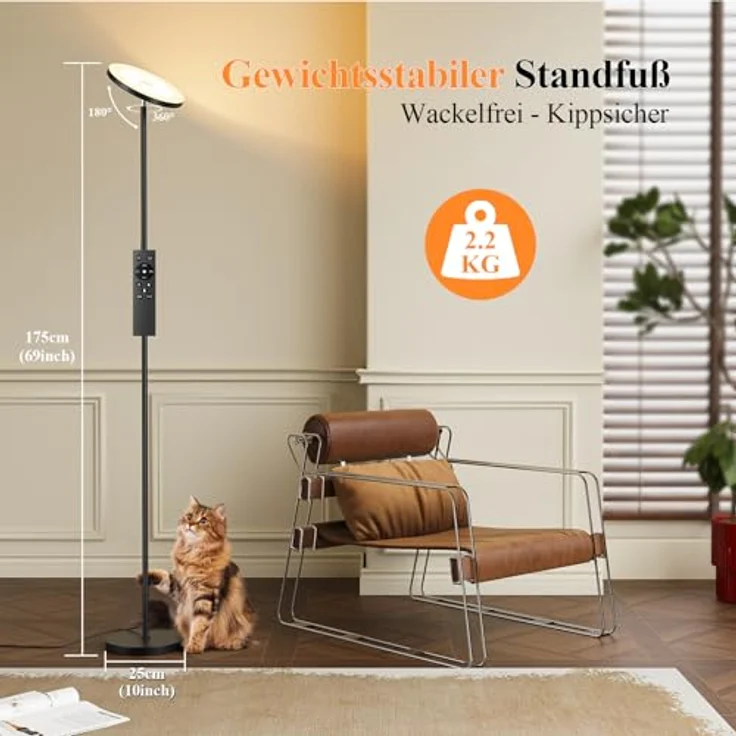 YICAIZI Stehlampe Dimmbar LED 36W, Modern Deckenfluter mit 2700K-6500K Stufenlos Dimmbar Stehleuchte mit Fernbedienung & Touch-Steuerung für Wohnzimmer Schlafzimmer Büro – Bild 7